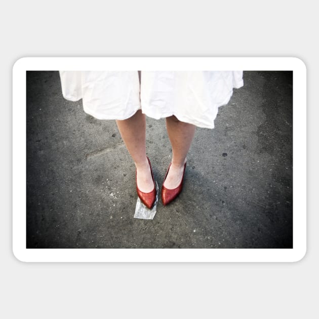 Red shoes and white dress Sticker by Reinvention